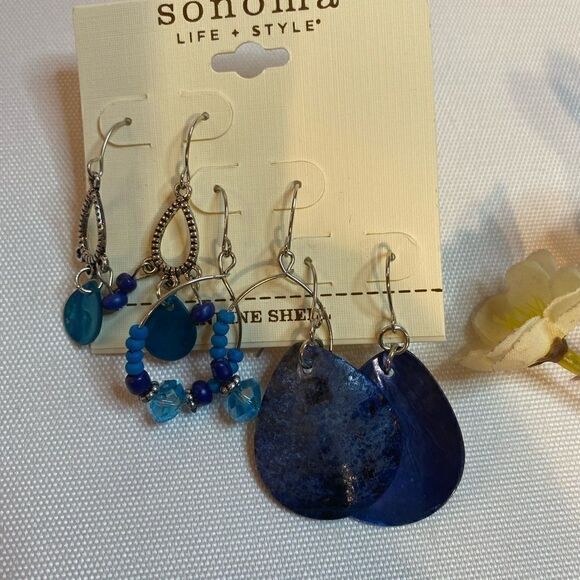 💥Sonoma 3 pairs of silver tone and teal Dangle Drop Earrings - Picture 7 of 8